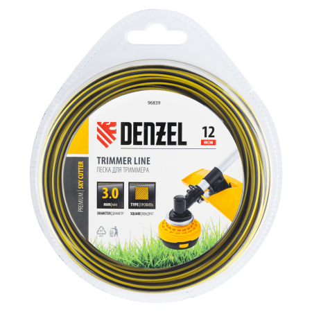 Леска для триммера DENZEL двухкомпонентная квадратная, 3,0мм х 12м, блистер SkyCutter