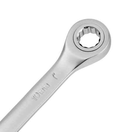 Ключ комбинированный трещоточный DENZEL, 10 мм, CrV, матовый хром