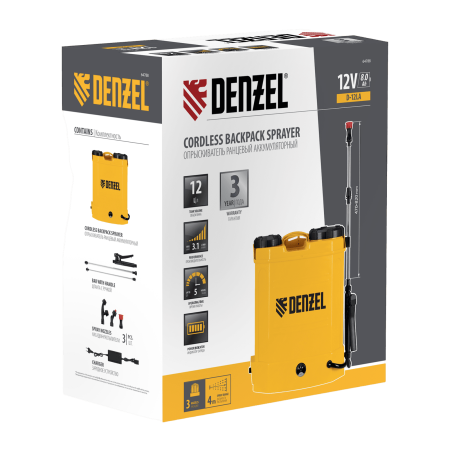 Опрыскиватель ранцевый аккумуляторный DENZEL D-12LA, 12 л, 12 В, 8 Ач