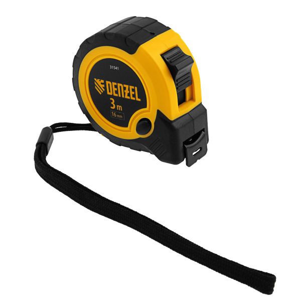 Рулетка DENZEL 3м х 16мм, двухкомп. корпус, кнопка-пауза