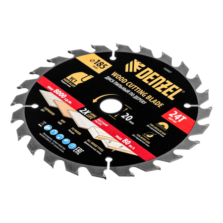 Пильный диск по дереву DENZEL с гвоздями, ф185 х 20 мм, 24 зубов