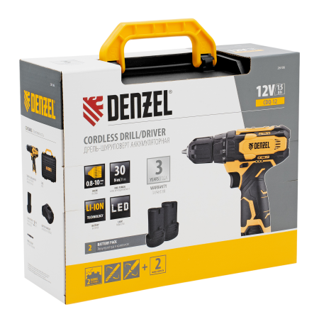 Дрель-шуруповерт аккумуляторная DENZEL CDQ-12, Li-Ion, 12 В Дрель-шуруповерт аккумуляторная DENZEL CDQ-12, Li-Ion, 12 В