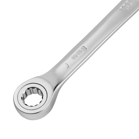 Ключ комбинированный трещоточный DENZEL, 8 мм, CrV, матовый хром