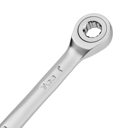 Ключ комбинированный трещоточный DENZEL, 7 мм, CrV, матовый хром