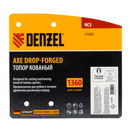 Топор кованый DENZEL 1360 г, американский тип, буковая рукоятка, 700мм, EFP