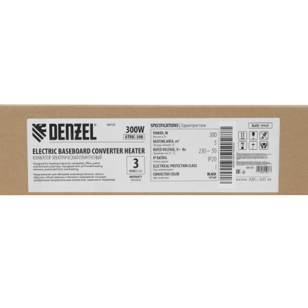 Конвектор электрический плинтусный DENZEL ATRIC-300, 230 В, 300 Вт, ТЭН, черный