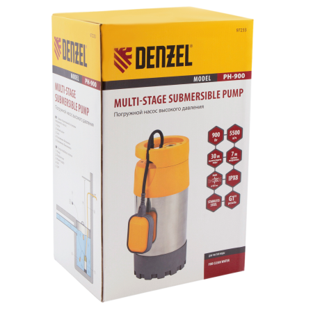 Погружной насос высокого давления DENZEL PH900, X-Pro, высота подъема 30 м, 900 Вт, 5500 л/ч