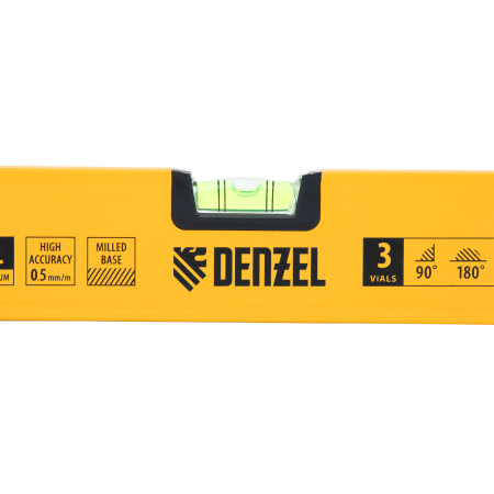 Уровень алюминиевый DENZEL магнит., фрезерованный, 3 глазка (1 зеркал.), 0,5 мм/м, 800 мм