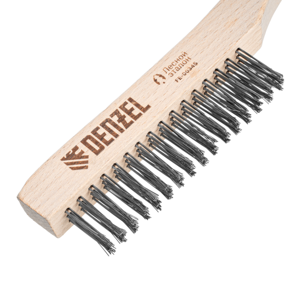 Щетка зачистная 3-х рядная DENZEL, прямая проволока из нержавеющей стали с деревянной ручкой, EFP