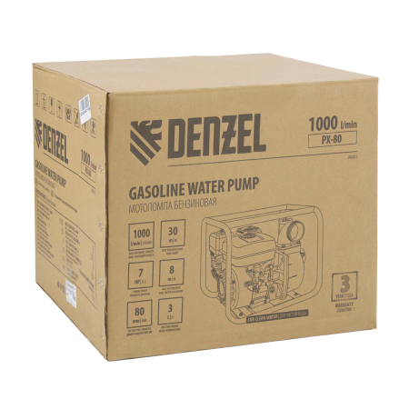 Мотопомпа бензиновая DENZEL PX-80, 7 л.с, 3, 1000 л/мин, глубина 8 м, напор 30 м