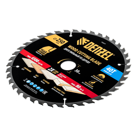 Пильный диск по дереву DENZEL ф250 х 30 мм, 40 зубьев