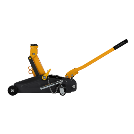 Домкрат гидравлический DENZEL подкатной с фиксатором, 2 т, 130-330 мм