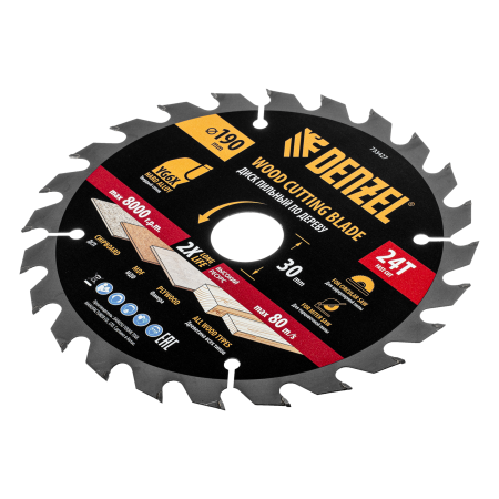 Пильный диск по дереву DENZEL ф190 х 30 мм, 24 зубьев, тонкий