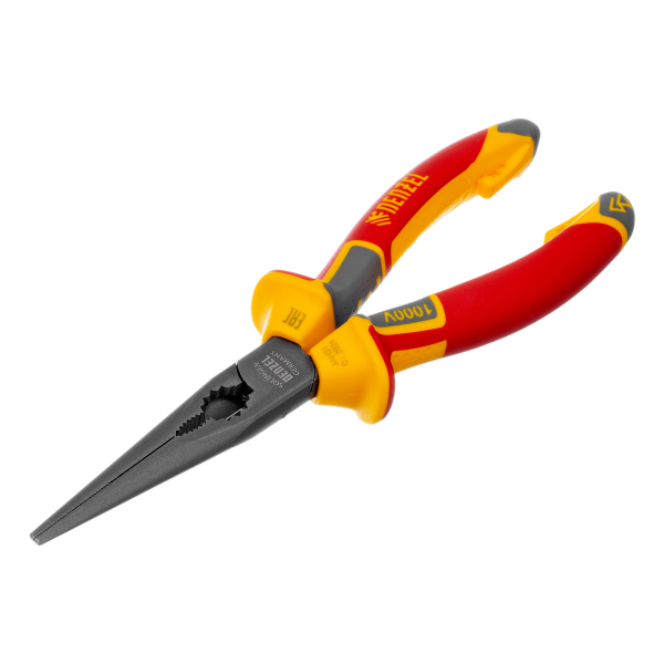 Длинногубцы прямые DENZEL диэлектрические рукоятки до 1000 В, трехкомпонентные рукоятки, 205мм