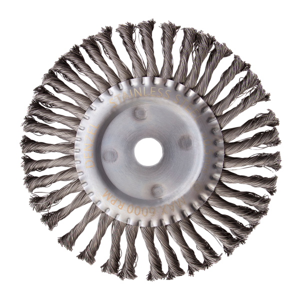 Щетка для УШМ DENZEL 746383, 200 мм, «плоская», крученая нержавеющая проволока 0.5 мм, посадка 22.2 мм