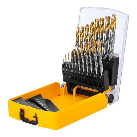 Набор сверл по металлу DENZEL, 1-10 мм, Р6М5-TiN, Golden Tip, 19 шт
