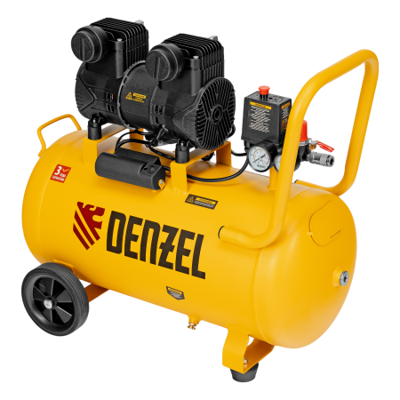 Компрессор безмасл. малошумный DENZEL DLP-1500/50, 1,5 кВт,50 л, 2850 об/мин, 250 л/мин