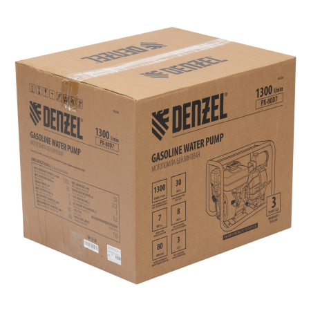 Мотопомпа бензиновая для грязной воды DENZEL PX-80D7, 7 л.с., 3", 1300 л/мин, глуб 8 м,напор 30 м