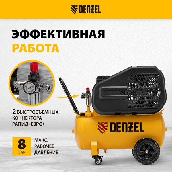 Компрессор воздушный DENZEL рем. привод BCI 2100/50, 2,1 кВт, 50 литров, 400 л/мин