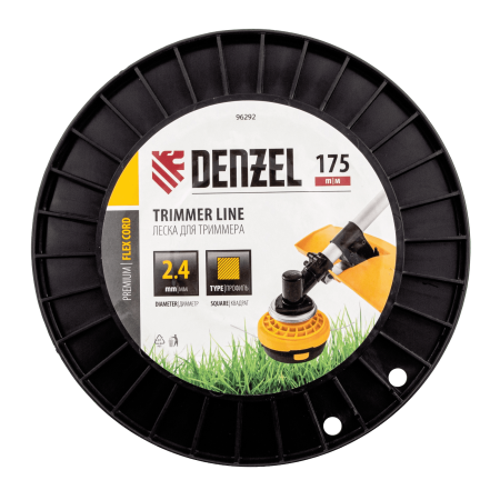 Леска для триммера DENZEL 96292 квадрат, 2,4мм х 175м, на DIN катушке FLEX CORD