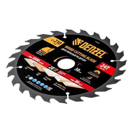 Пильный диск по дереву DENZEL ф210 х 30 мм, 24 зубьев