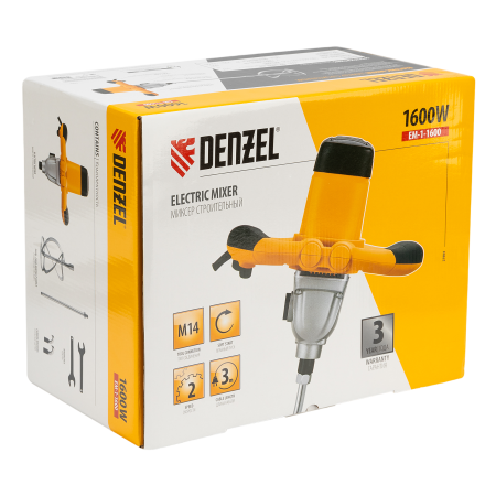 Миксер строительный DENZEL EM-1-1600, 1600 Вт, 180-460/300-750 об/мин