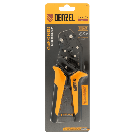 Клещи для обжима неизолированных наконечников DENZEL НК и НВ, разъемов РП, 0,25 - 2,5 мм2