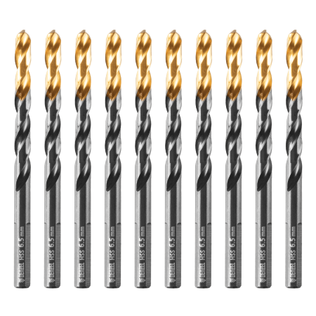 Сверло по металлу DENZEL 6,5 мм, HSS-Tin, Golden Tip, 10 шт.