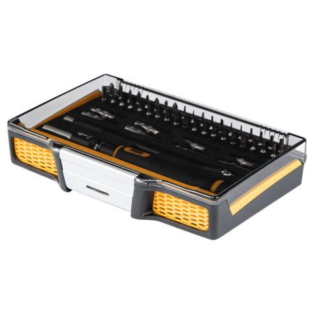 Отвертка с набором бит и торцевых головок DENZEL для точных работ, гибкий привод, 48 шт, CrMo