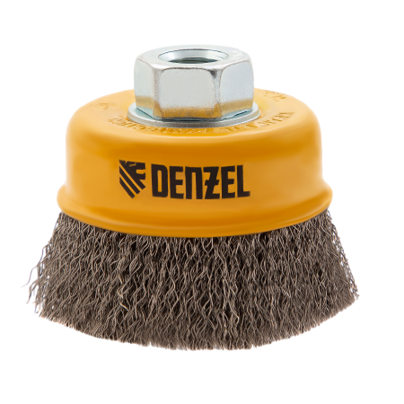 Щетка для УШМ DENZEL 746043, 75 мм, «чашка», витая нержавеющая проволока 0.3 мм, М14