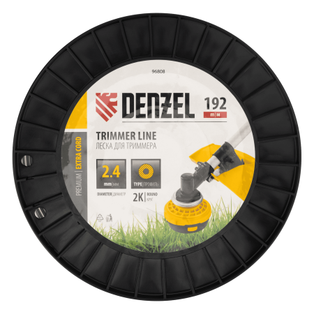 Леска для триммера DENZEL двухкомпонентная круглая, 2,4мм х 192м, на DIN катушке EXTRA CORD