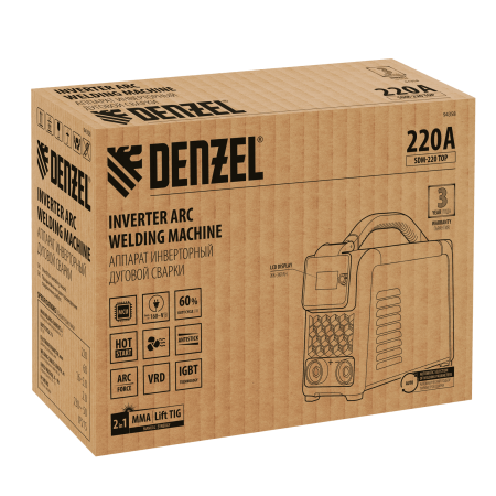 Аппарат инвертор. дуговой сварки DENZEL SDM-220 Top, 220 А, ПВ 60% кейс
