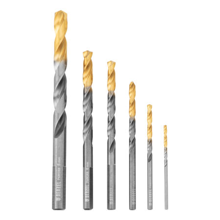 Набор сверл по металлу DENZEL, 2-8мм, Р6М5К8-TiN, Golden Tip, 6 шт