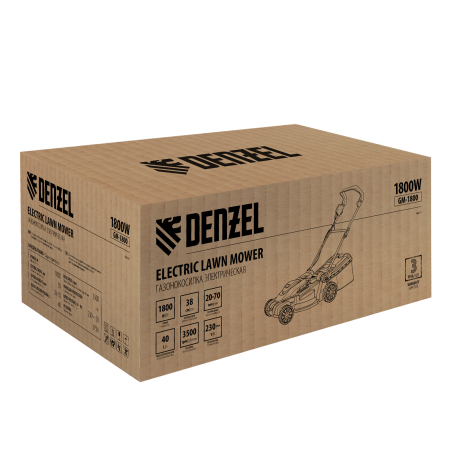 Газонокосилка электрическая DENZEL GM-1800, 1800 Вт, ширина 38 см, 6 уровней, 40 л