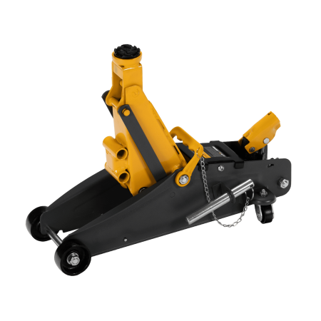 Домкрат гидравлический DENZEL подкатной с фиксатором, 2,8 т, 135-385 мм, в кейсе