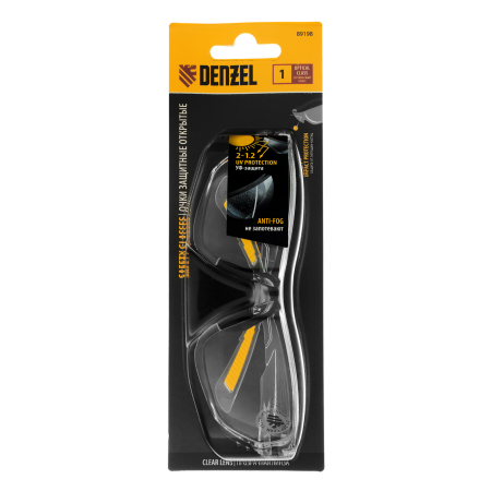 Очки защитные DENZEL открытые, поликарбонатные, прозрачная линза