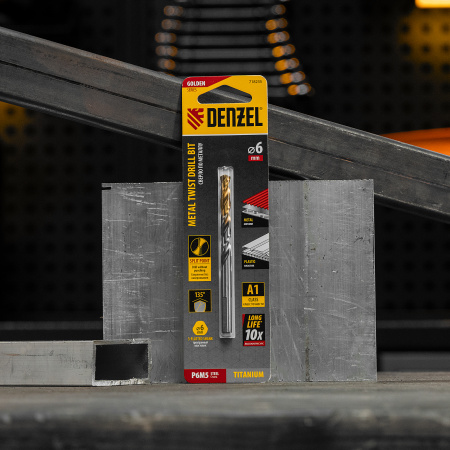 Сверло спиральное по металлу DENZEL 6 x 93 мм, Р6М5, Golden Tip
