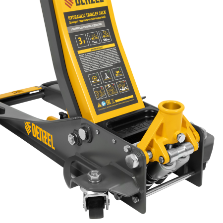 Домкрат гидравлический подкатной DENZEL 3 т, 75-500 мм, быстрый подъем, низкий подхват, проф.