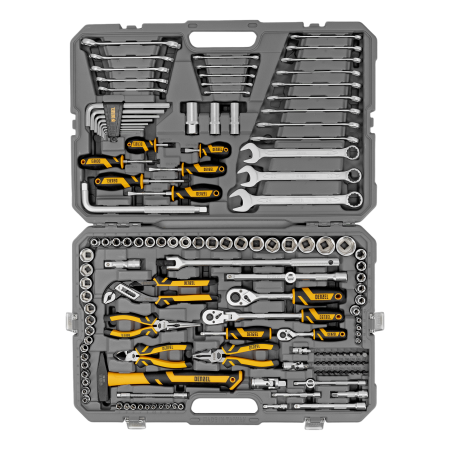 Набор инструментов DENZEL 1/2", 1/4", 3/8", CrV, S2, пластиковый кейс, 144 предмета