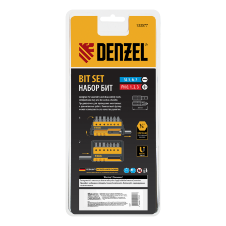 Набор бит с магнитным держателем DENZEL S2, 8 шт.