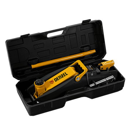 Домкрат гидравлический DENZEL подкатной с фиксатором, 2,8 т, 135-385 мм, в кейсе