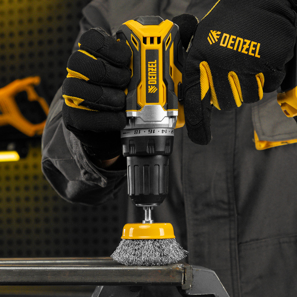 Щетка для дрели DENZEL, 75 мм, Чашка, со шпилькой, нержавеющая витая проволока