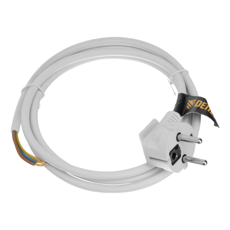 Шнур сетевой Energy Series DENZEL, ПВС, 1,5 м, 3 x 1 мм, с неразборной вилкой, белый