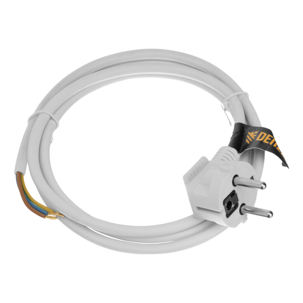 Шнур сетевой Energy Series DENZEL, ПВС, 1,5 м, 3 x 1 мм, с неразборной вилкой, белый