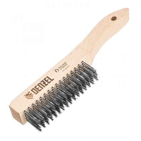 Щетка зачистная 5-и рядная DENZEL, прямая проволока из нержавеющей стали с деревянной ручкой, EFP