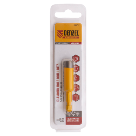 Сверло алмазное по керамограниту DENZEL 726757, 12 x 35 мм, шестигранный хвостовик