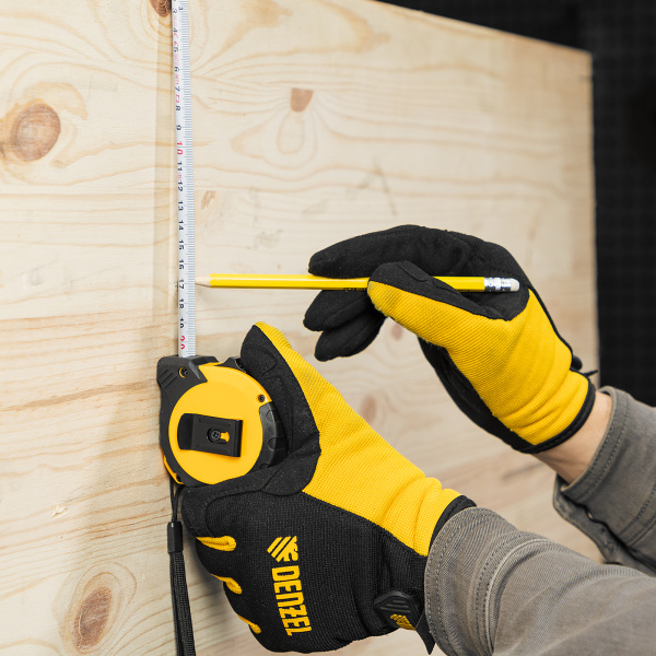 Рулетка DENZEL 5м х 19мм, двухкомп. корпус, кнопка-пауза