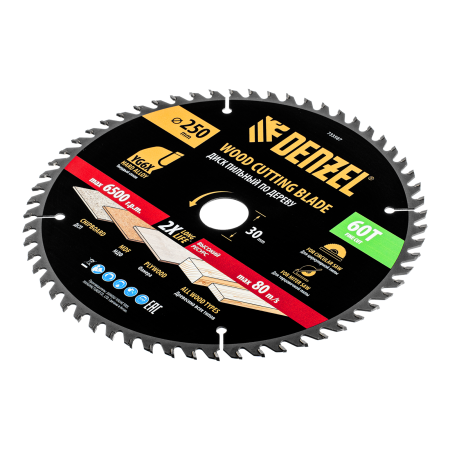 Пильный диск по дереву DENZEL ф250 х 30 мм, 60 зубьев