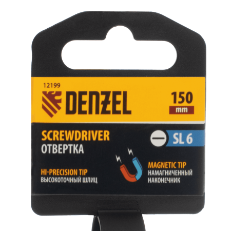 Отвертка DENZEL SL6x150 мм, CrV, трехкомпонентная рукоятка
