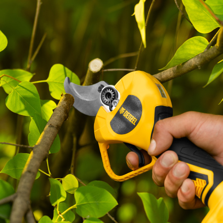 Секатор аккумуляторный, бесщет. DENZEL, CP-40BL, Li-Ion, 20 В, лезвия SK5